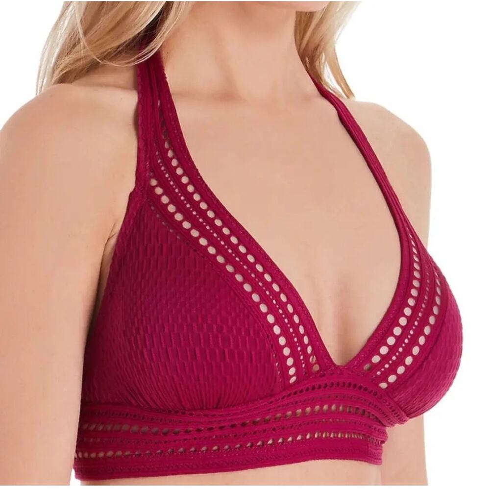 ROBIN PICCONE Perla Bikini Top Size Large NEW Halter Orchid Texture Swim NWOT